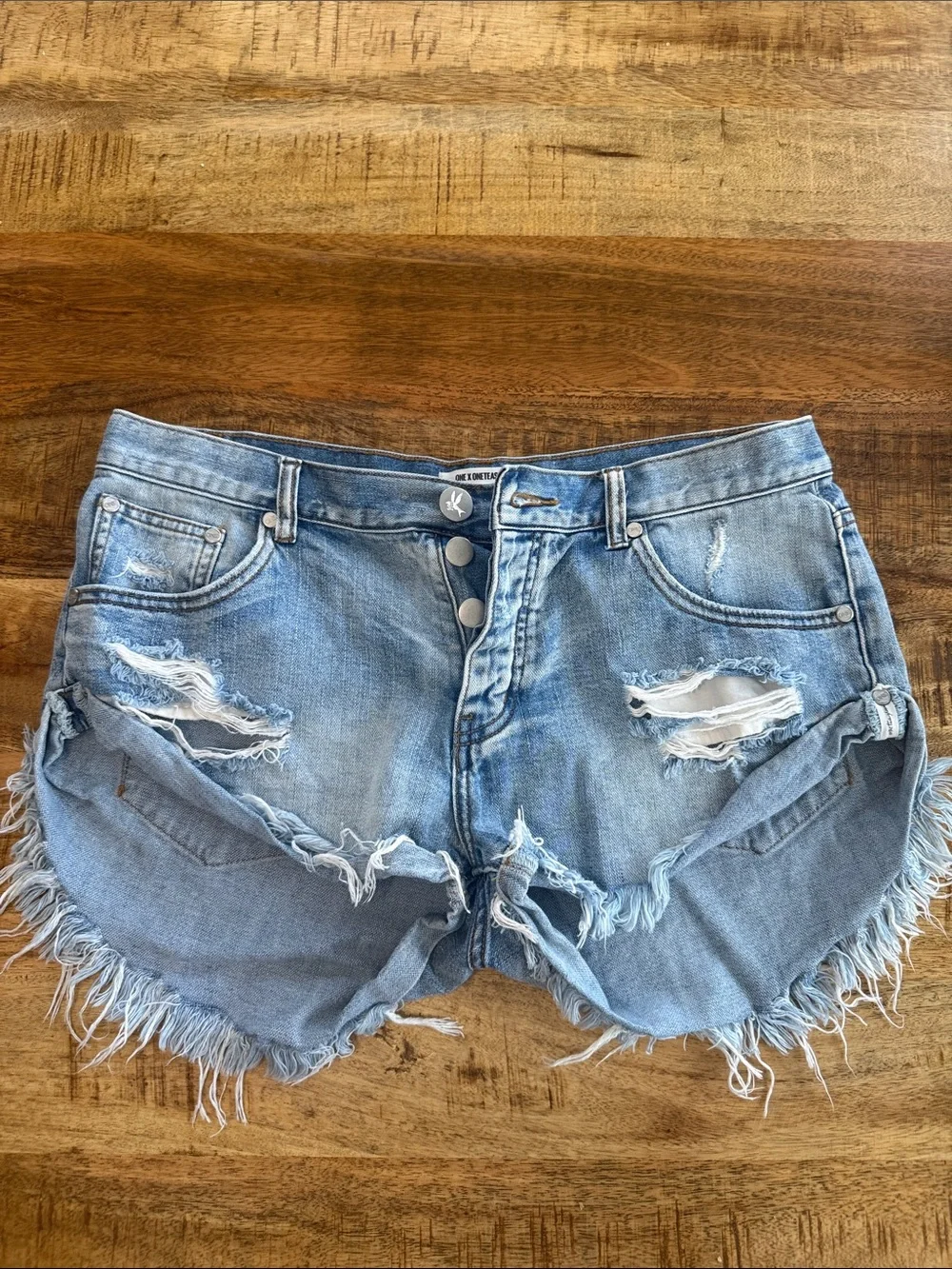 One Teaspoon Light Blue Bandits Distressed Cutoff Denim Shorts